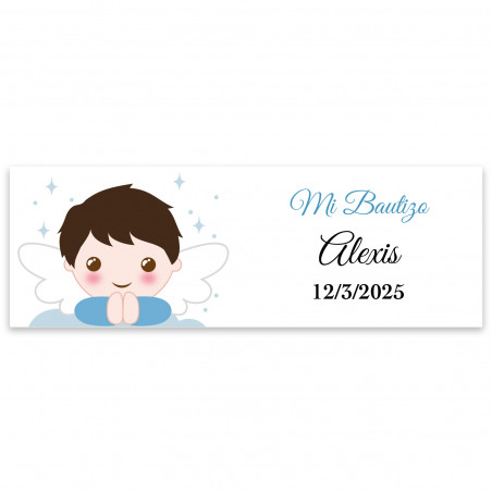 Sticker rectangulaire 6x2 personnalisable enfant ange pour baptême