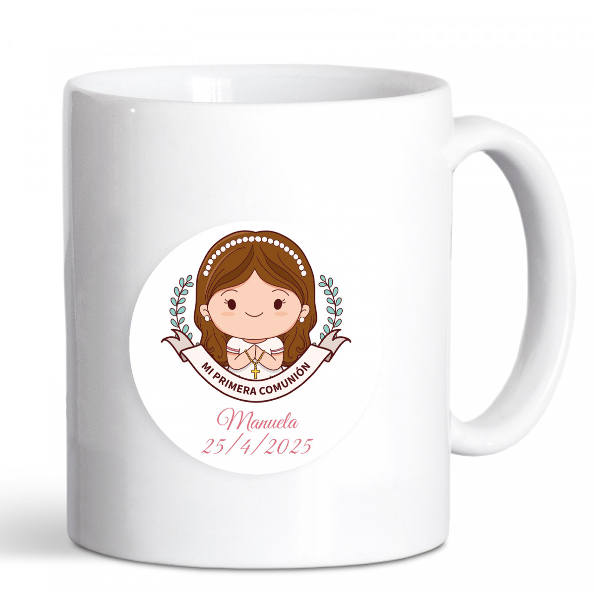 Tasse avec autocollant première communion pour détails fille