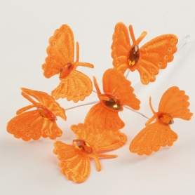 Papillons décoratifs sur plumes en fil vert rose orange  6,5×10cm 12pcs-16051